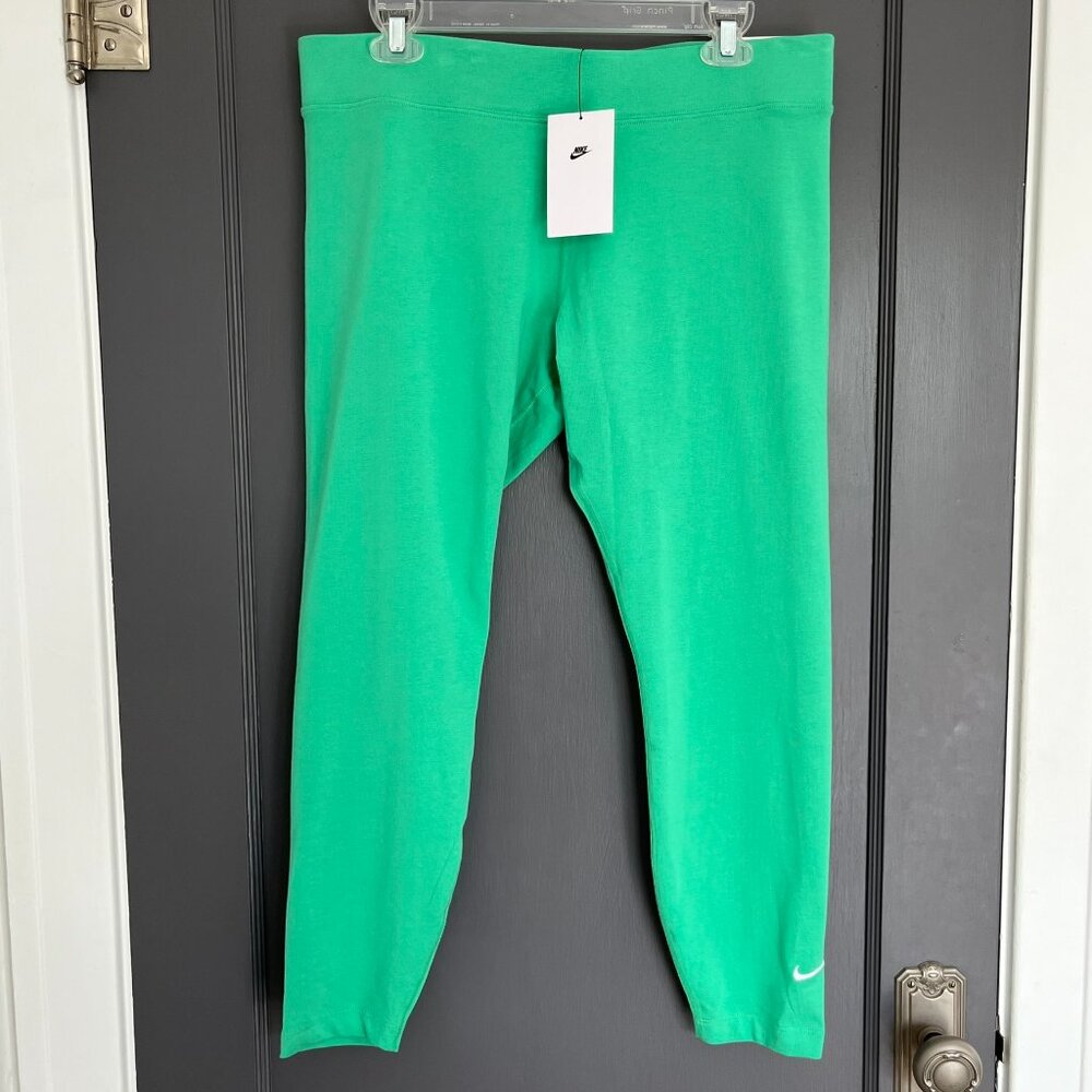 NWT Nike Tight Fit Mid Rise 7/8 Leggings Green Women's XL Cotton Blend Workout